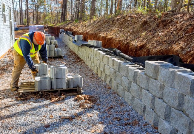 Installation,Of,Concrete,Block,Retaining,Walls,Was,Performed,By,Contractor